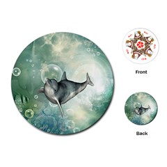 Funny Dswimming Dolphin Playing Cards (round) 