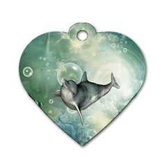 Funny Dswimming Dolphin Dog Tag Heart (two Sides)