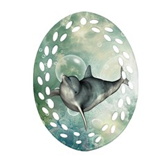 Funny Dswimming Dolphin Ornament (oval Filigree) 