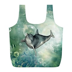 Funny Dswimming Dolphin Full Print Recycle Bags (l) 