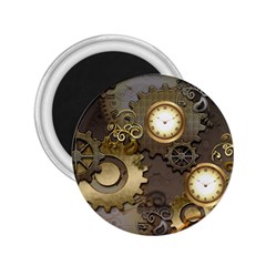 Steampunk, Golden Design With Clocks And Gears 2 25  Magnets by FantasyWorld7