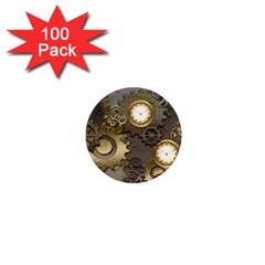 Steampunk, Golden Design With Clocks And Gears 1  Mini Magnets (100 Pack)  by FantasyWorld7