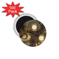 Steampunk, Golden Design With Clocks And Gears 1 75  Magnets (100 Pack)  by FantasyWorld7