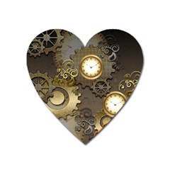 Steampunk, Golden Design With Clocks And Gears Heart Magnet by FantasyWorld7