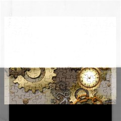 Steampunk, Golden Design With Clocks And Gears Rectangular Jigsaw Puzzl by FantasyWorld7