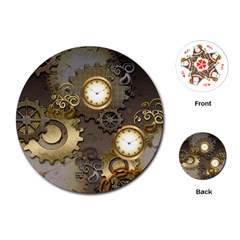 Steampunk, Golden Design With Clocks And Gears Playing Cards (round)  by FantasyWorld7