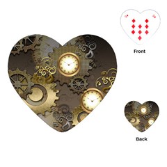 Steampunk, Golden Design With Clocks And Gears Playing Cards (heart)  by FantasyWorld7