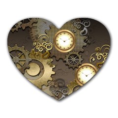 Steampunk, Golden Design With Clocks And Gears Heart Mousepads by FantasyWorld7