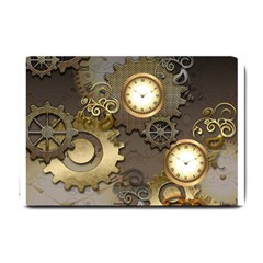 Steampunk, Golden Design With Clocks And Gears Small Doormat  by FantasyWorld7