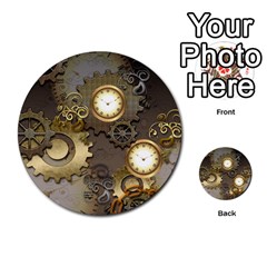 Steampunk, Golden Design With Clocks And Gears Multi-purpose Cards (round)  by FantasyWorld7