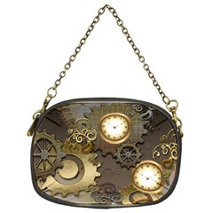 Steampunk, Golden Design With Clocks And Gears Chain Purses (one Side)  by FantasyWorld7