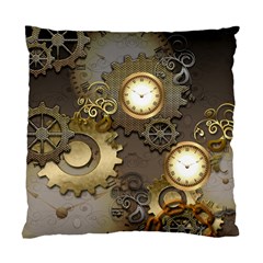 Steampunk, Golden Design With Clocks And Gears Standard Cushion Case (one Side)  by FantasyWorld7