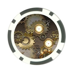 Steampunk, Golden Design With Clocks And Gears Poker Chip Card Guards (10 Pack)  by FantasyWorld7