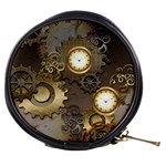 Steampunk, Golden Design With Clocks And Gears Mini Makeup Bags Front