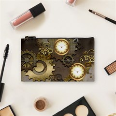 Steampunk, Golden Design With Clocks And Gears Cosmetic Bag (small)  by FantasyWorld7