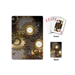 Steampunk, Golden Design With Clocks And Gears Playing Cards (mini)  by FantasyWorld7