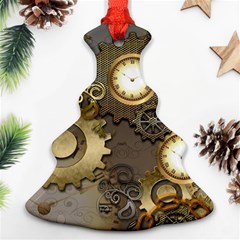 Steampunk, Golden Design With Clocks And Gears Christmas Tree Ornament (2 Sides) by FantasyWorld7