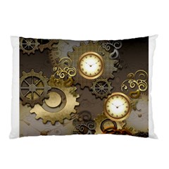 Steampunk, Golden Design With Clocks And Gears Pillow Cases (two Sides) by FantasyWorld7