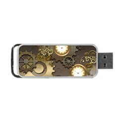 Steampunk, Golden Design With Clocks And Gears Portable Usb Flash (one Side) by FantasyWorld7