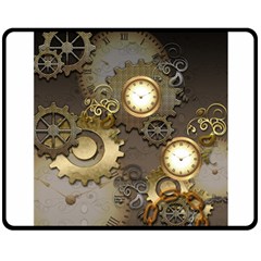 Steampunk, Golden Design With Clocks And Gears Double Sided Fleece Blanket (medium)  by FantasyWorld7