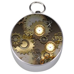 Steampunk, Golden Design With Clocks And Gears Silver Compasses by FantasyWorld7