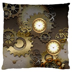 Steampunk, Golden Design With Clocks And Gears Standard Flano Cushion Cases (one Side)  by FantasyWorld7