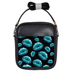 Turquoise Sassy Lips  Girls Sling Bags