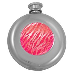 Florescent Pink Zebra Pattern  Round Hip Flask (5 Oz)