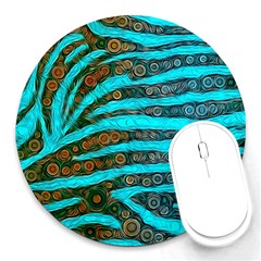 Turquoise Blue Zebra Abstract  Round Mousepads by OCDesignss