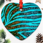 Turquoise Blue Zebra Abstract  Ornament (Heart)  Front