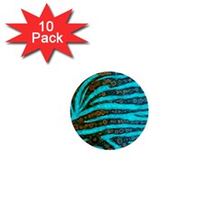 Turquoise Blue Zebra Abstract  1  Mini Buttons (10 Pack)  by OCDesignss