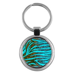 Turquoise Blue Zebra Abstract  Key Chains (round)  by OCDesignss