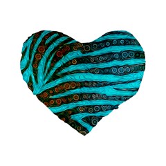 Turquoise Blue Zebra Abstract  Standard 16  Premium Heart Shape Cushions by OCDesignss