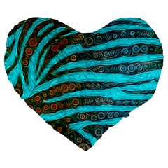 Turquoise Blue Zebra Abstract  Large 19  Premium Heart Shape Cushions by OCDesignss