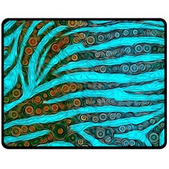 Turquoise Blue Zebra Abstract  Double Sided Fleece Blanket (medium)  by OCDesignss