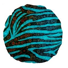 Turquoise Blue Zebra Abstract  Large 18  Premium Flano Round Cushions by OCDesignss