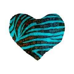 Turquoise Blue Zebra Abstract  Standard 16  Premium Flano Heart Shape Cushions by OCDesignss