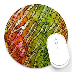 Orange Green Zebra Bling Pattern  Round Mousepads by OCDesignss