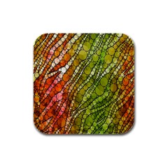 Orange Green Zebra Bling Pattern  Rubber Square Coaster (4 Pack)  by OCDesignss