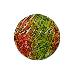 Orange Green Zebra Bling Pattern  Rubber Round Coaster (4 Pack)  by OCDesignss