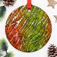 Orange Green Zebra Bling Pattern  Round Ornament (two Sides)  by OCDesignss