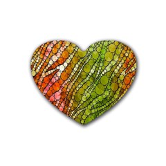 Orange Green Zebra Bling Pattern  Rubber Coaster (heart)  by OCDesignss