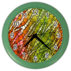 Orange Green Zebra Bling Pattern  Color Wall Clocks by OCDesignss