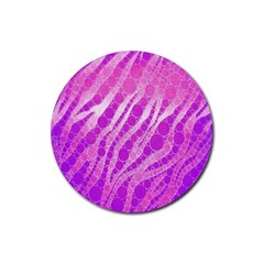 Florescent Pink Zebra Pattern  Rubber Coaster (round)  by OCDesignss