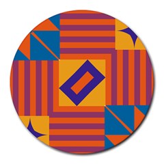 Shapes And Stripes Symmetric Design Round Mousepad by LalyLauraFLM