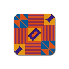 Shapes And Stripes Symmetric Design Rubber Coaster (square) by LalyLauraFLM