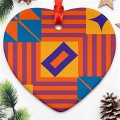 Shapes And Stripes Symmetric Design Heart Ornament (two Sides) by LalyLauraFLM