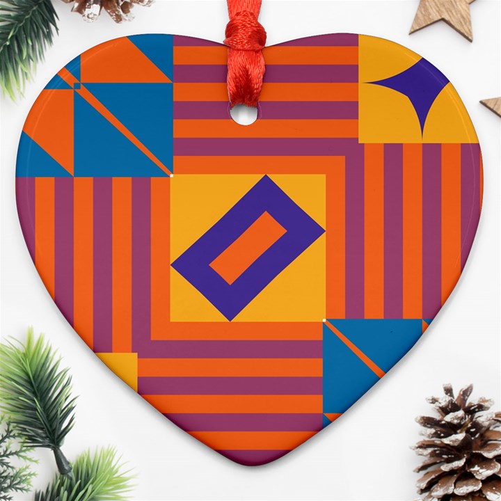 Shapes and stripes symmetric design Heart Ornament (Two Sides)