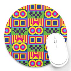 Colorful Shapes In Rhombus Pattern Round Mousepad by LalyLauraFLM