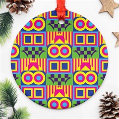 Colorful Shapes In Rhombus Pattern Ornament (round) by LalyLauraFLM